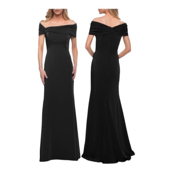 La Femme Simply Chic off shoulder gown in black - Picture 1 of 9